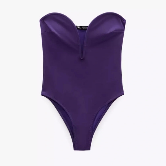 ZARA Sexy Purple Corset Neck Strapless Swimsuit Size XL Blogger Fave NWT! - Picture 4 of 10